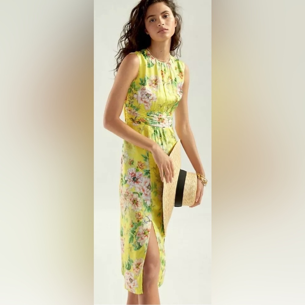 Anthropologie yellow floral print dress size 6